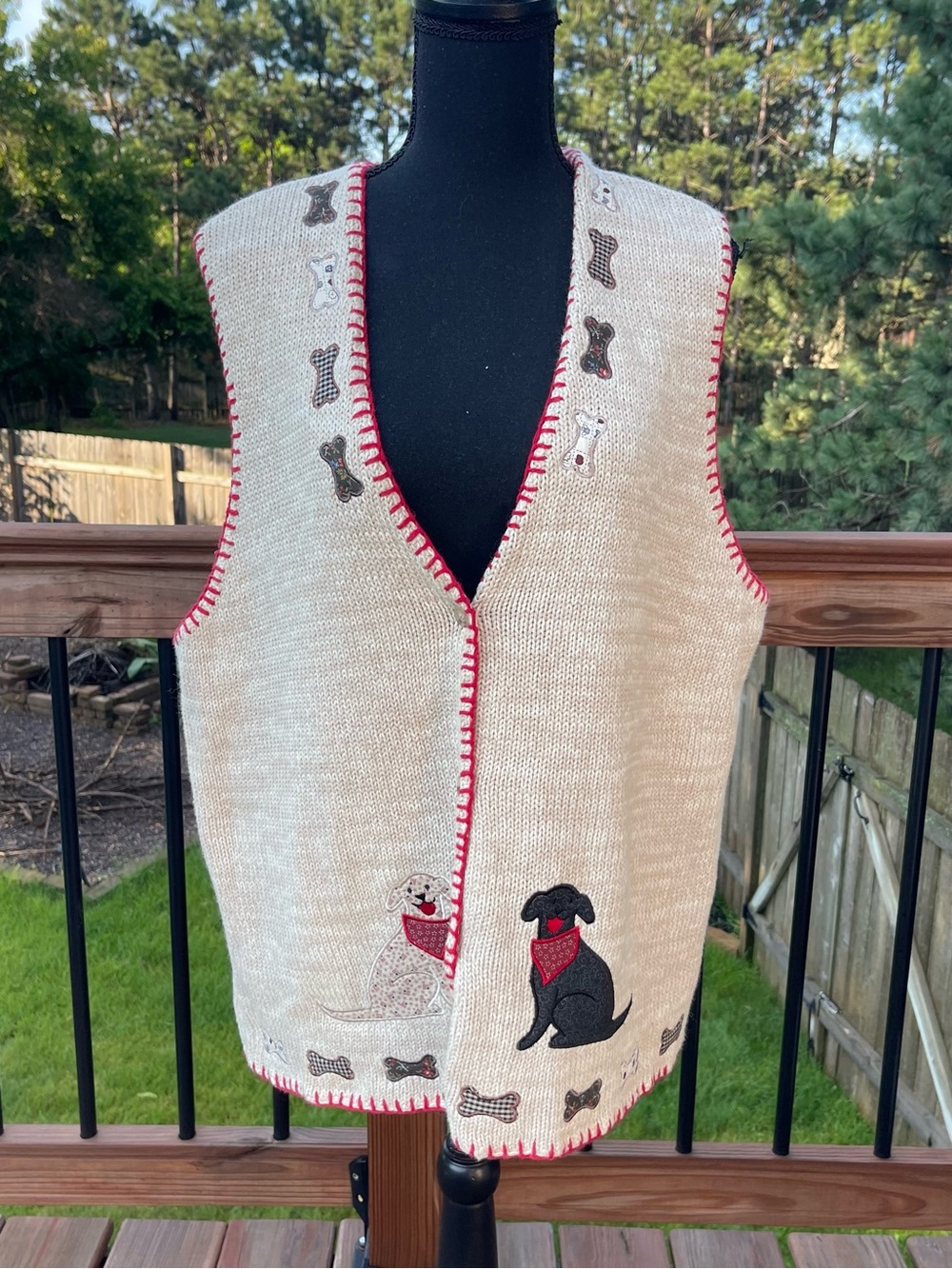 Vtg Orvis 90s Puppy Dog Bones Button Knit Cardigan Sweater Vest Size XL Grandma